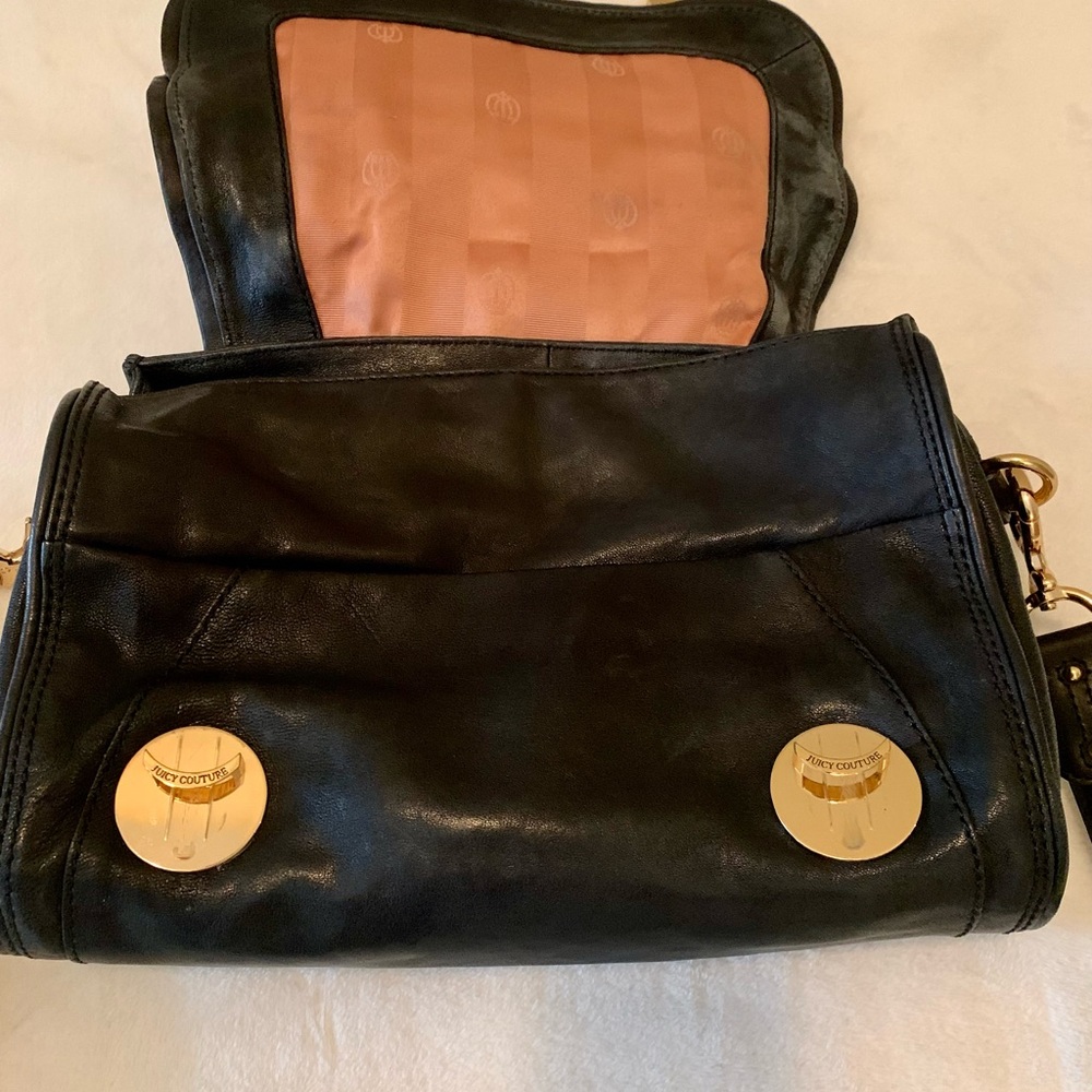Juicy Couture Black gorgeous leather satchel crossbody handbag w/ gold hardware - Picture 7 of 16